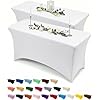 Custom logo printed white tablecloth with fitted top and draped skirt