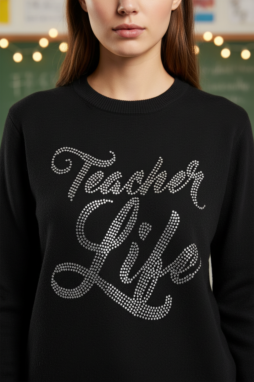 Teacher Life Rhinestone Shirt – Crystal Bling Tee Canada