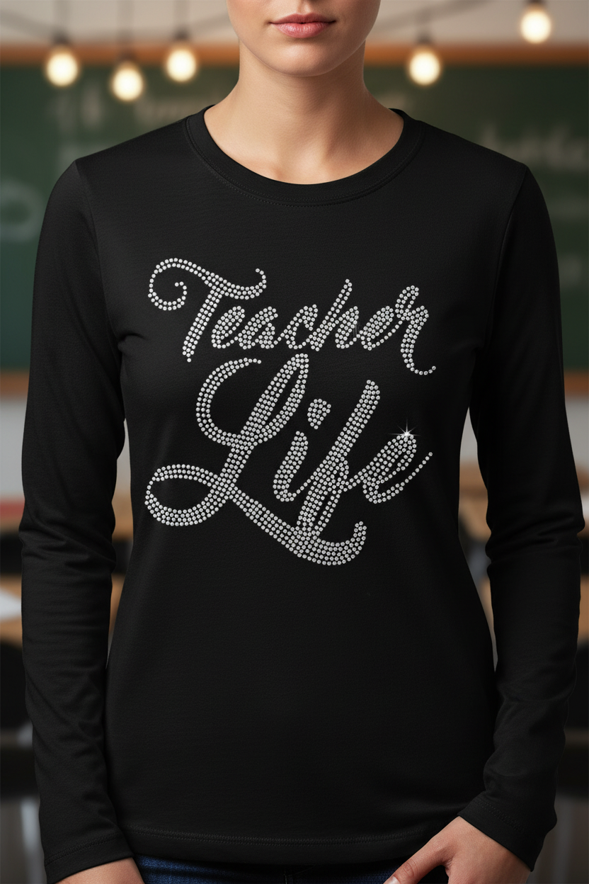 Teacher Life Rhinestone Shirt – Crystal Bling Tee Canada