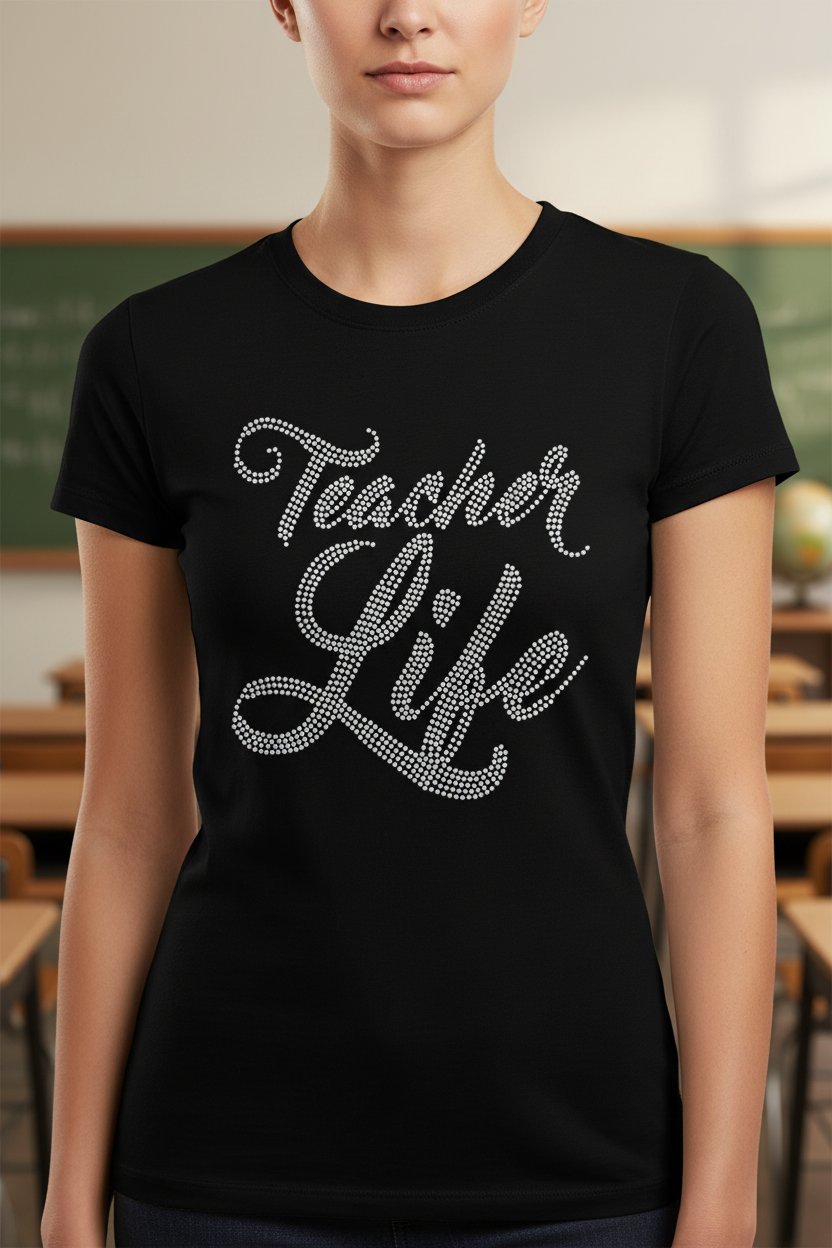 Teacher Life Rhinestone Shirt – Crystal Bling Tee Canada
