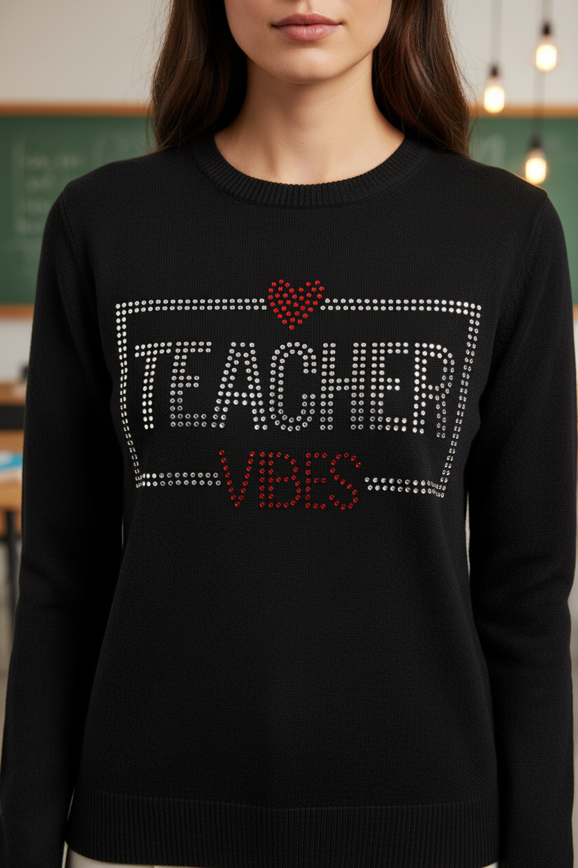 Teacher Vibes Rhinestone Shirt – Crystal Bling Tee Canada