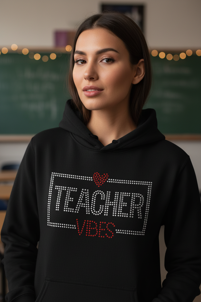Teacher Vibes Rhinestone Shirt – Crystal Bling Tee Canada