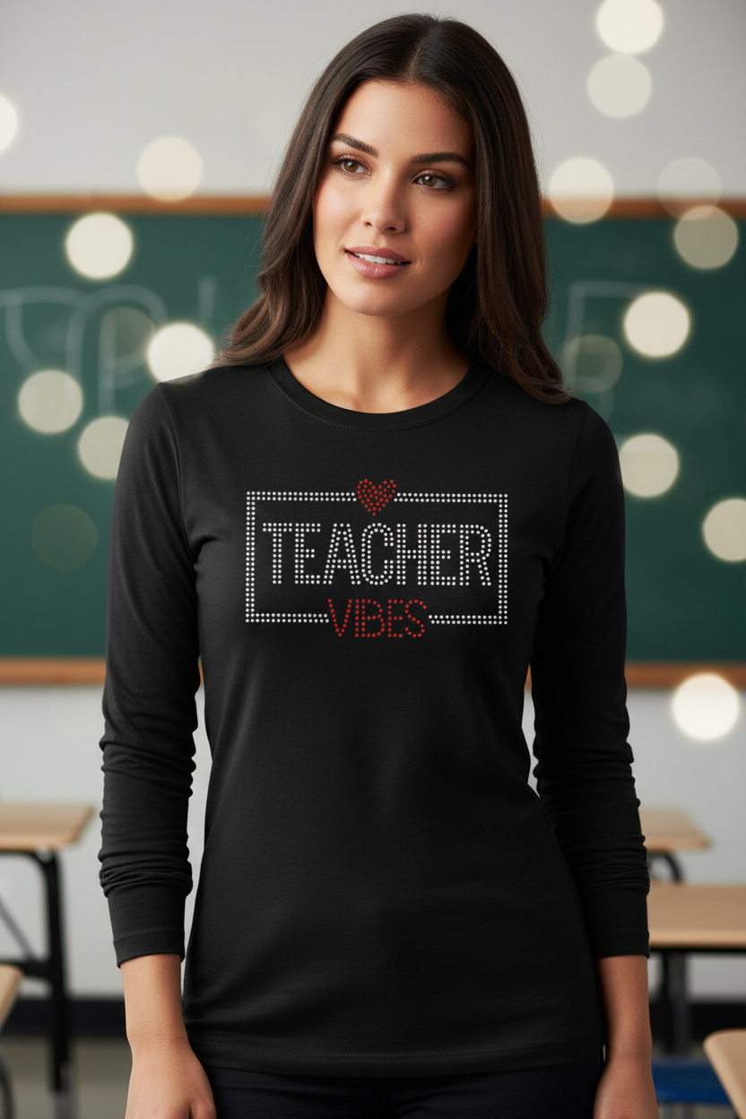 Teacher Vibes Rhinestone Shirt – Crystal Bling Tee Canada