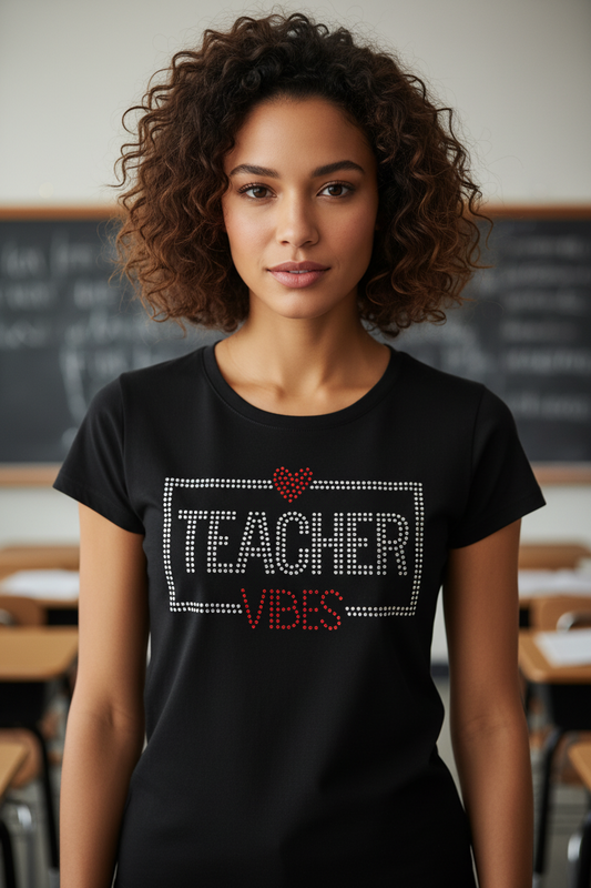 Teacher Vibes Rhinestone Shirt – Crystal Bling Tee Canada