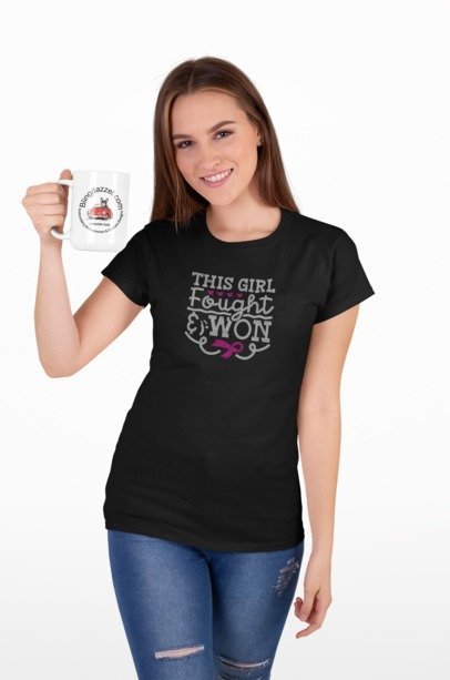 Breast Cancer Survivor Rhinestone T-Shirt – “This Girl Fought and Won” Sparkle Awareness Tee for Women by Blingdazzel