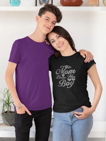 This Mom Loves Her Boy Rhinestone Shirt – Proud Boy Mom Sparkle Bling Tee | Blingdazzel