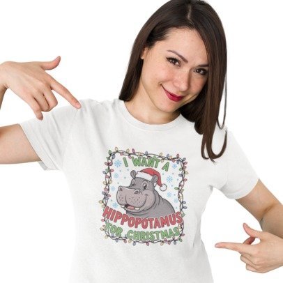 I Want a Hippopotamus for Christmas T-Shirt, Cute Holiday Graphic Tee, Christmas Novelty Shirt
