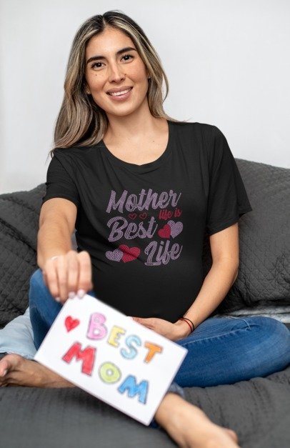 Mother Life is the Best Life Rhinestone Shirt – Sparkle Mom Bling Apparel | Blingdazzel T-shirt Black