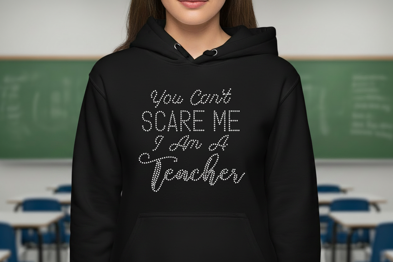 You Can't Scare Me I'm a Teacher Rhinestone Shirt – Bling Teacher Apparel Canada | Blingdazzel