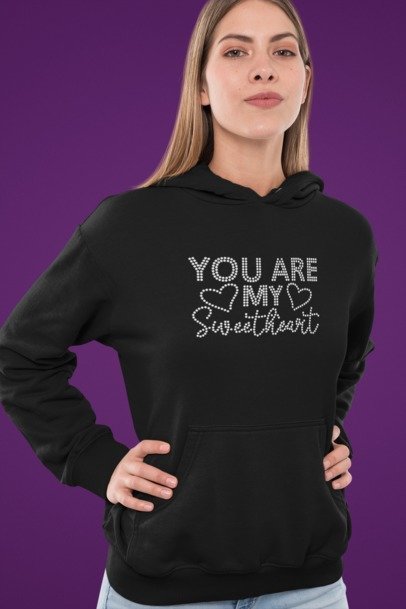 You Are My Sweetheart Rhinestone Shirt – Romantic Heart Sparkle Bling Tee | Bling Dazzel Hoodie Black