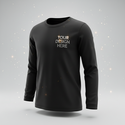 Youth long sleeve t-shirt, black, with 'YOUR DESIGN HERE' on chest