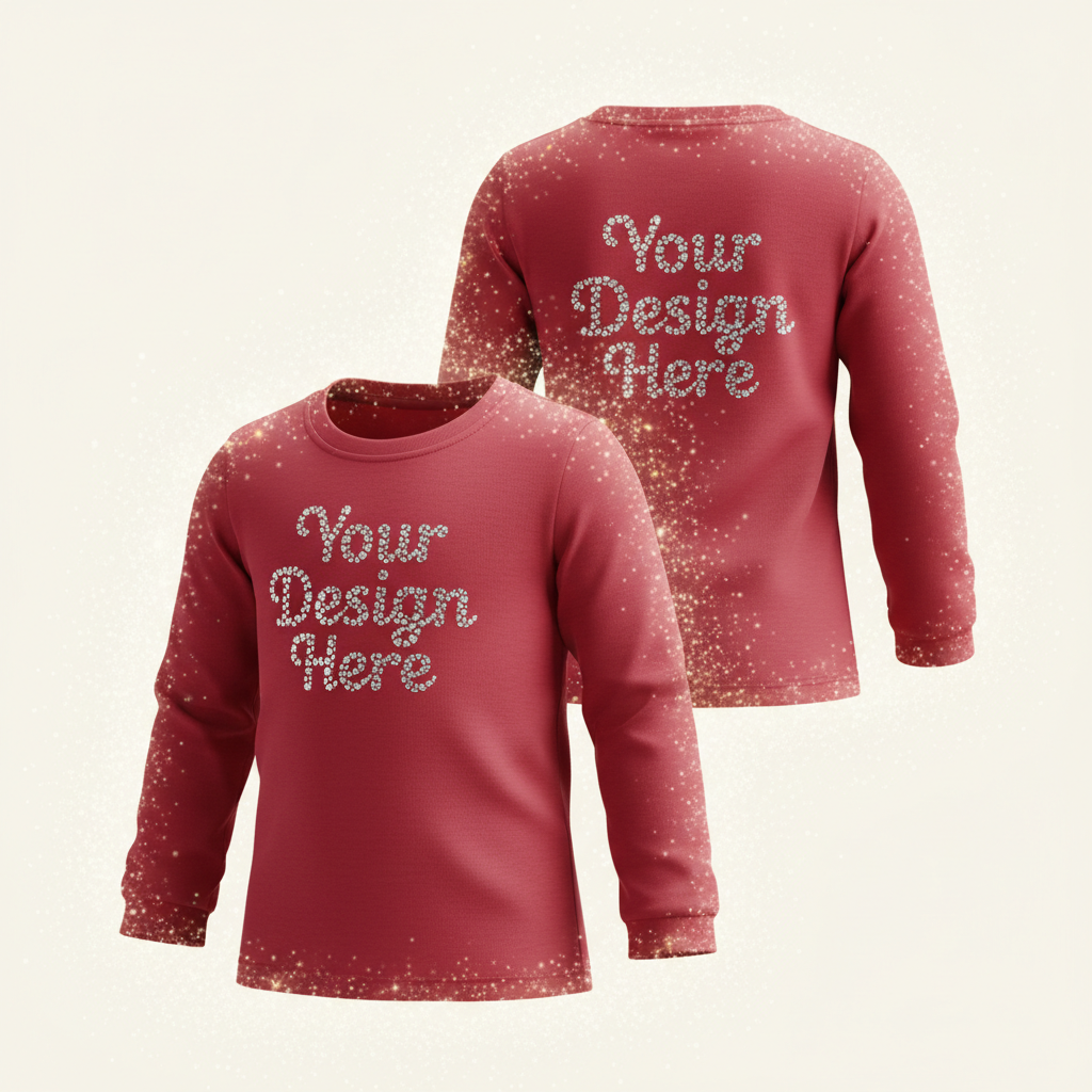 Youth long sleeve t-shirt, red, with 'Your Design Here' front and back logo