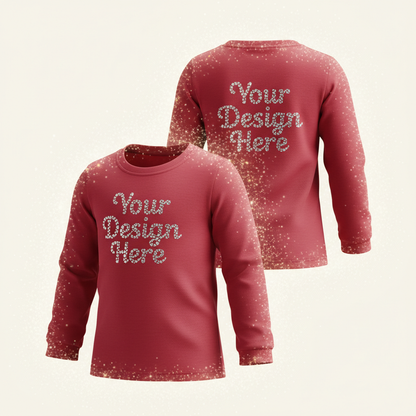 Youth long sleeve t-shirt, red, with 'Your Design Here' front and back logo